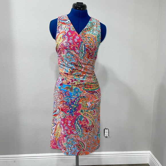 Ralph Lauren Multi Color Midi Stretchy Dress Size M - Picture 6 of 9
